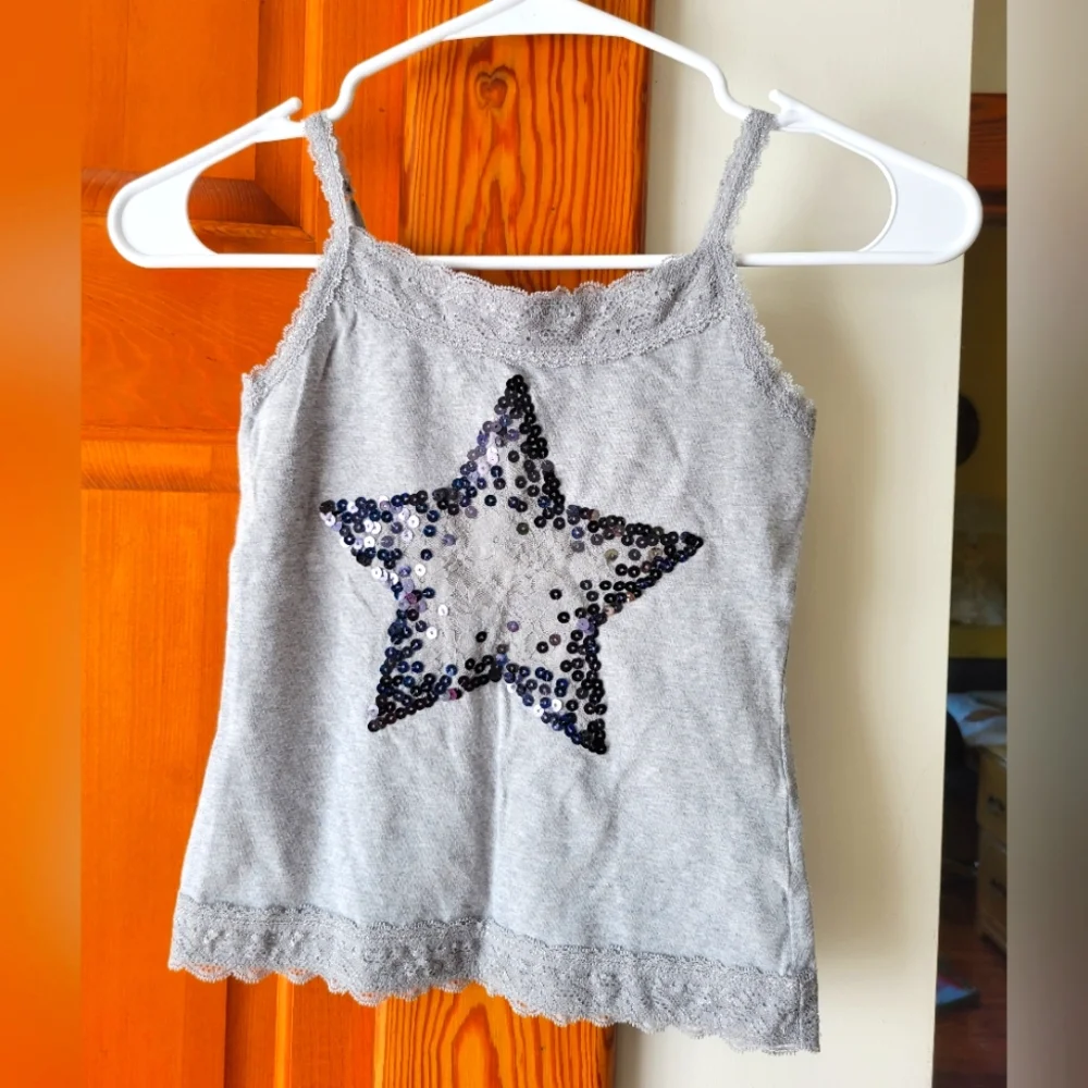 Justice sequin lace star tank top built in bra 8